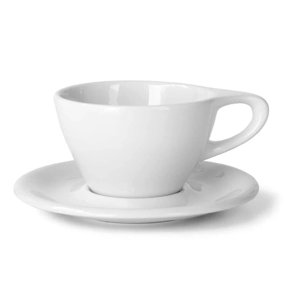USED TWO NotNeutral Lino Porcelain Cups & Saucers Small Latte 8 oz (White, 8 oz)